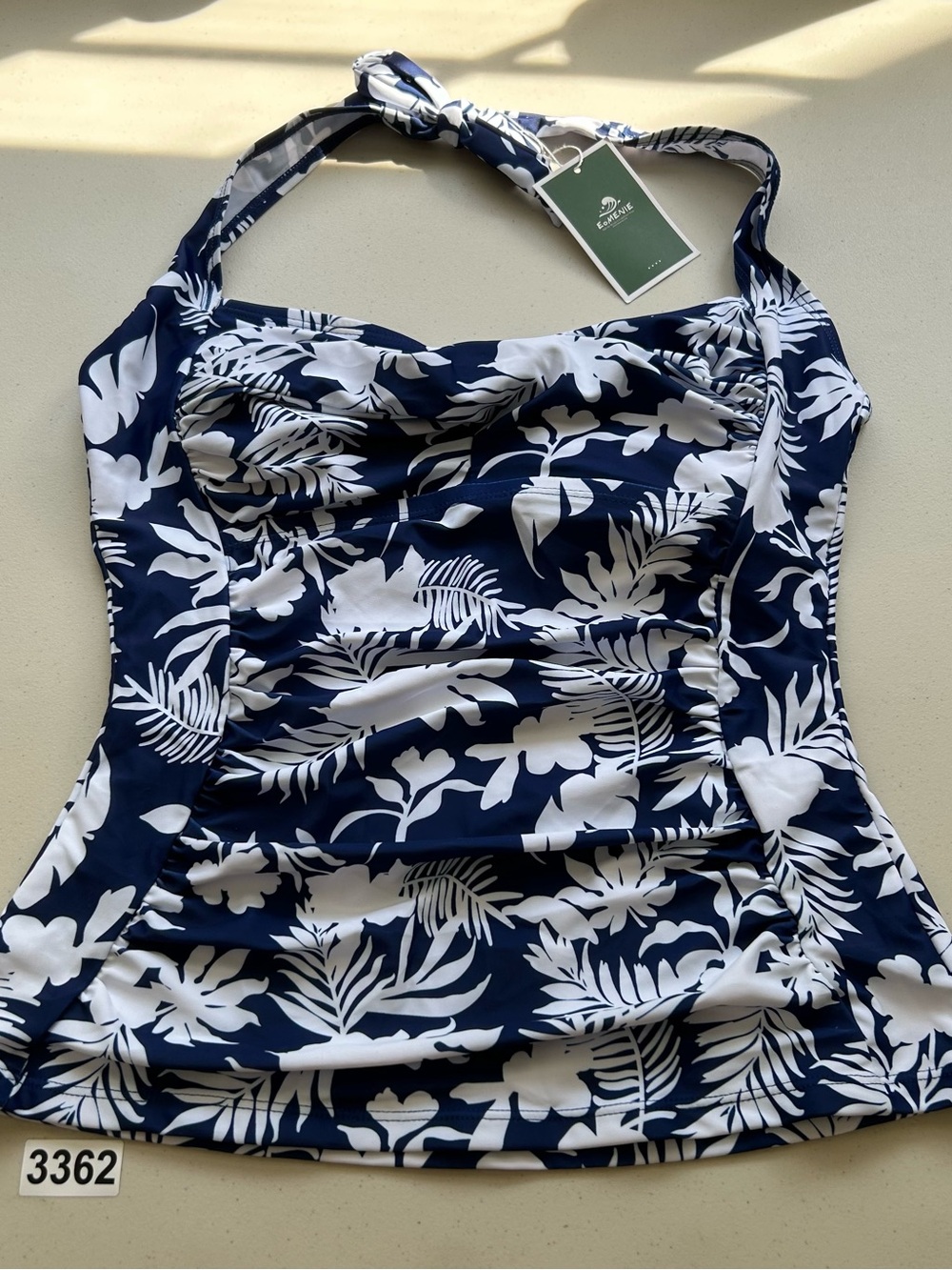Eomenie Tankini Top Halter Navy White Medium Tummy Control New